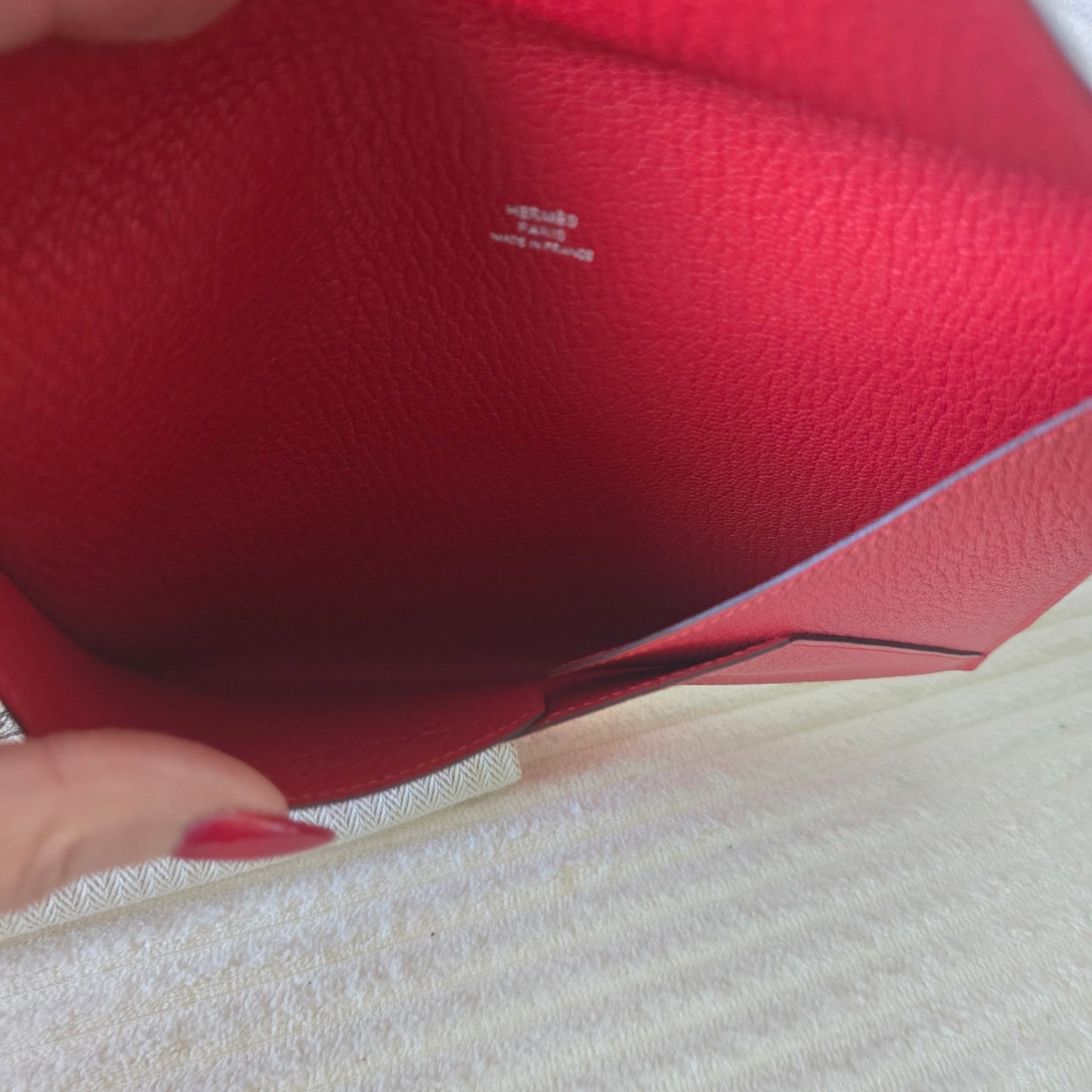 Hermès Envelope GM Leather Pouch Flat Clutch Bag Red