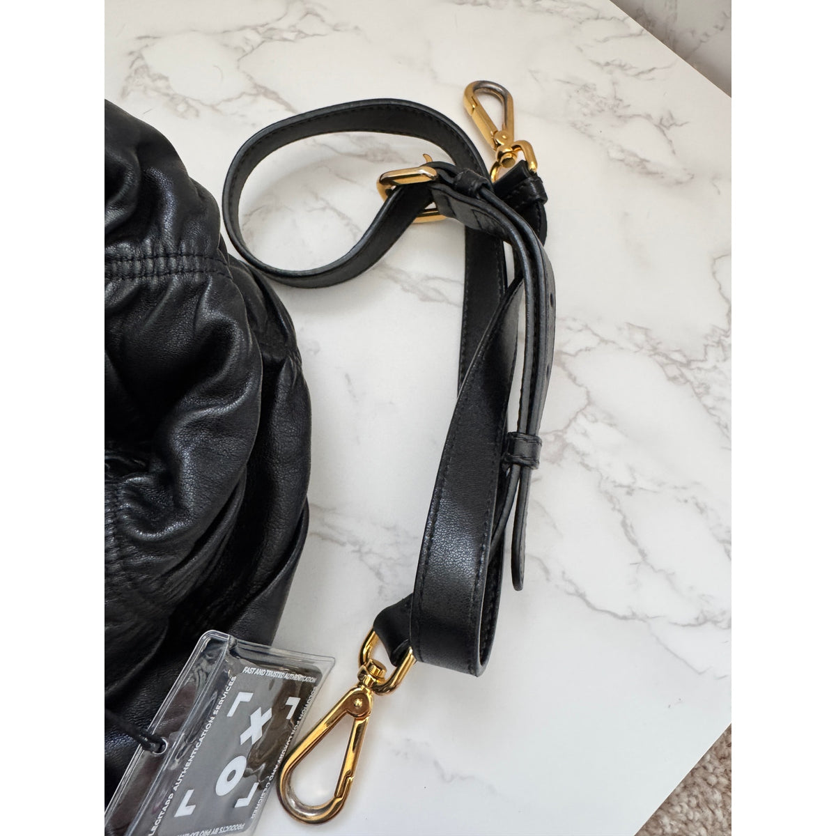 Prada Black Nappa Gaufre Ruched Leather Bag with GHW