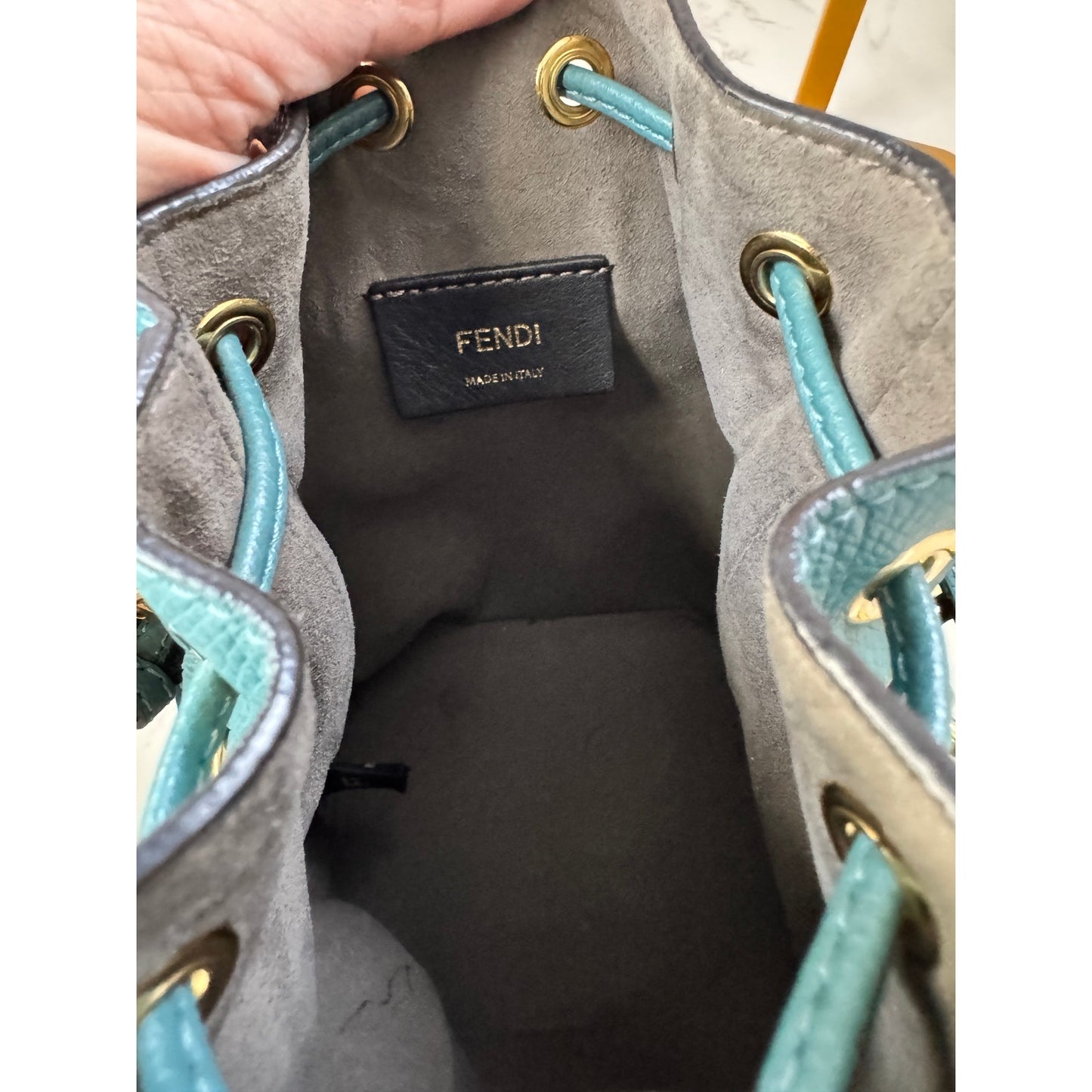 Fendi Mon Tresor Teal Leather Mini Bucket Bag