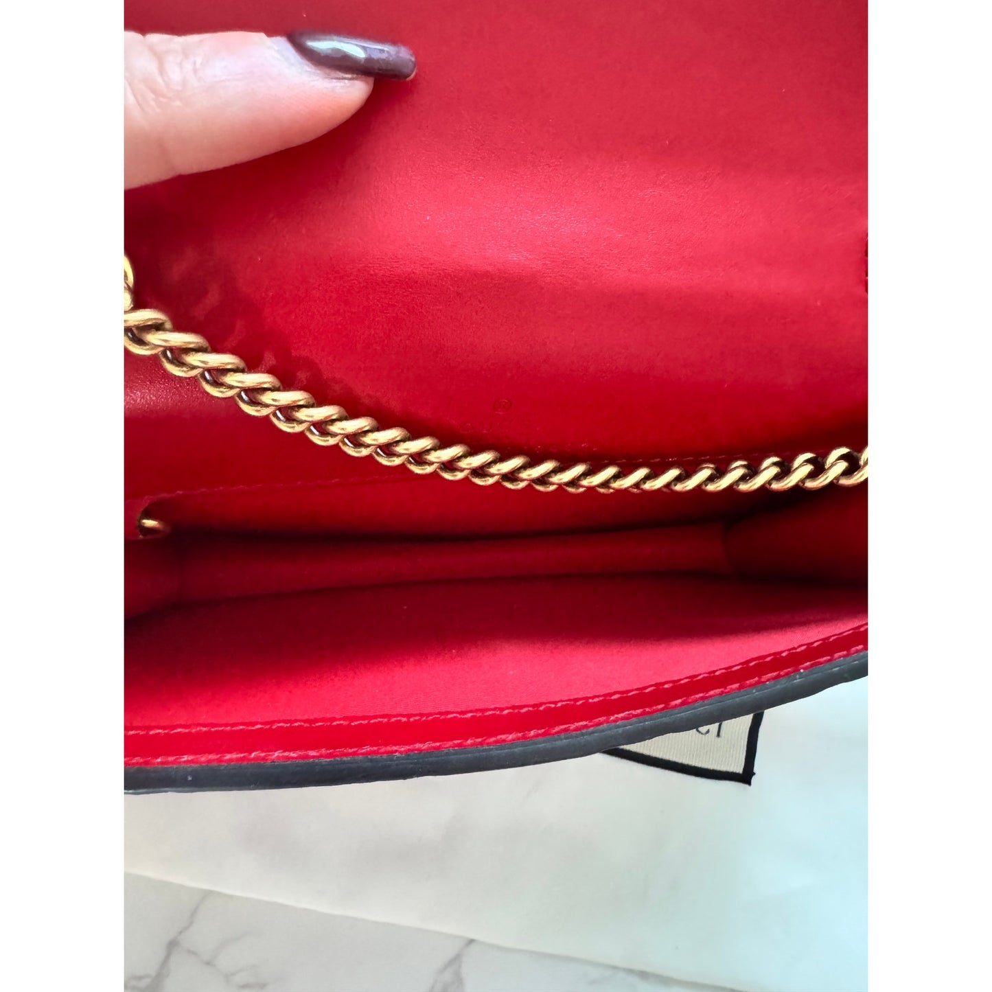 Gucci Guccissima Leather Mini Cherry Chain Shoulder Bag in Red