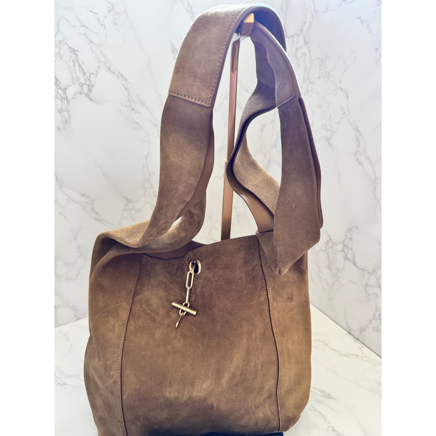 YSL Signature Tanger Bisquit Brown Suede