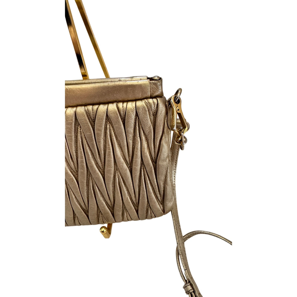Miu Miu Gold Matelassé Leather Frame Crossbody Clutch Bag