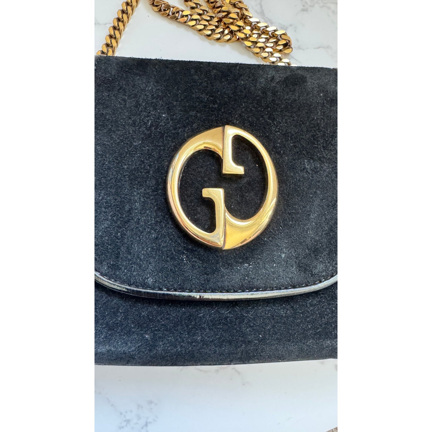 Gucci 1973 Small Chain Shoulder Bag in Black Suede