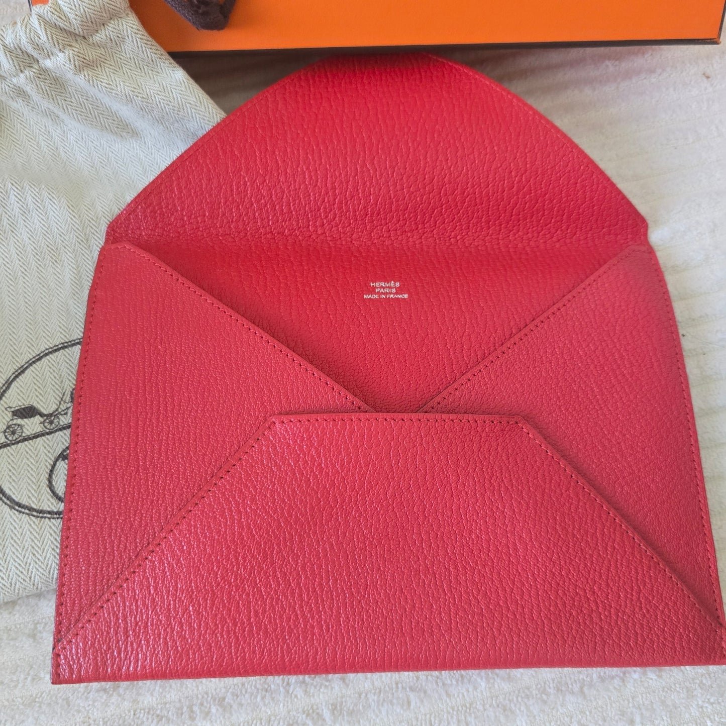 Hermès Envelope GM Leather Pouch Flat Clutch Bag Red
