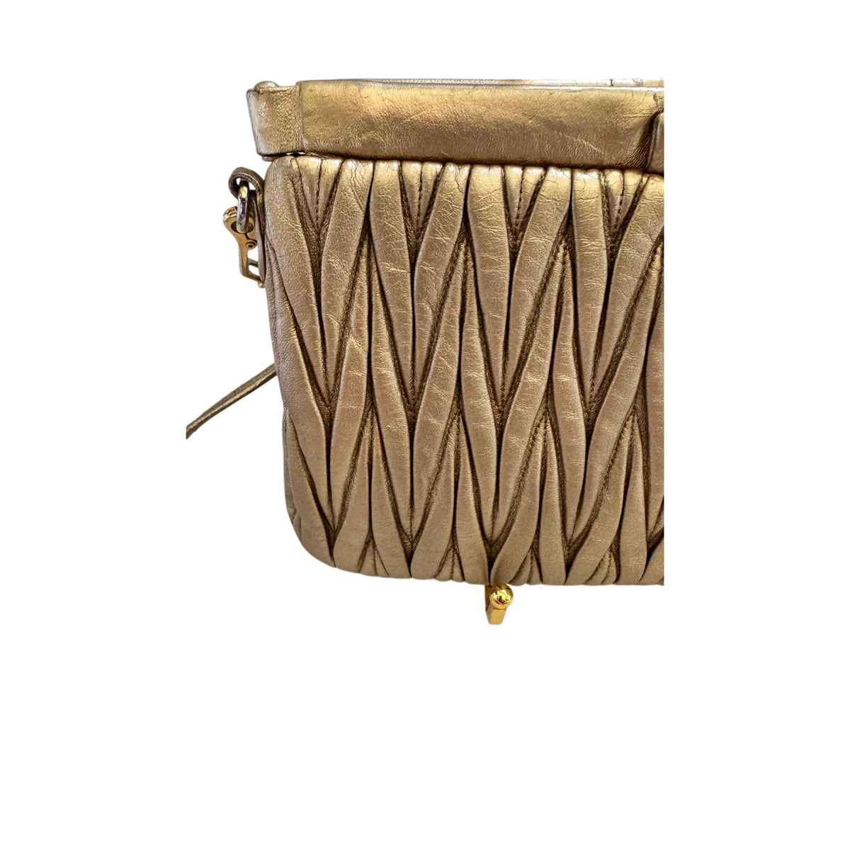 Miu Miu Gold Matelassé Leather Frame Crossbody Clutch Bag