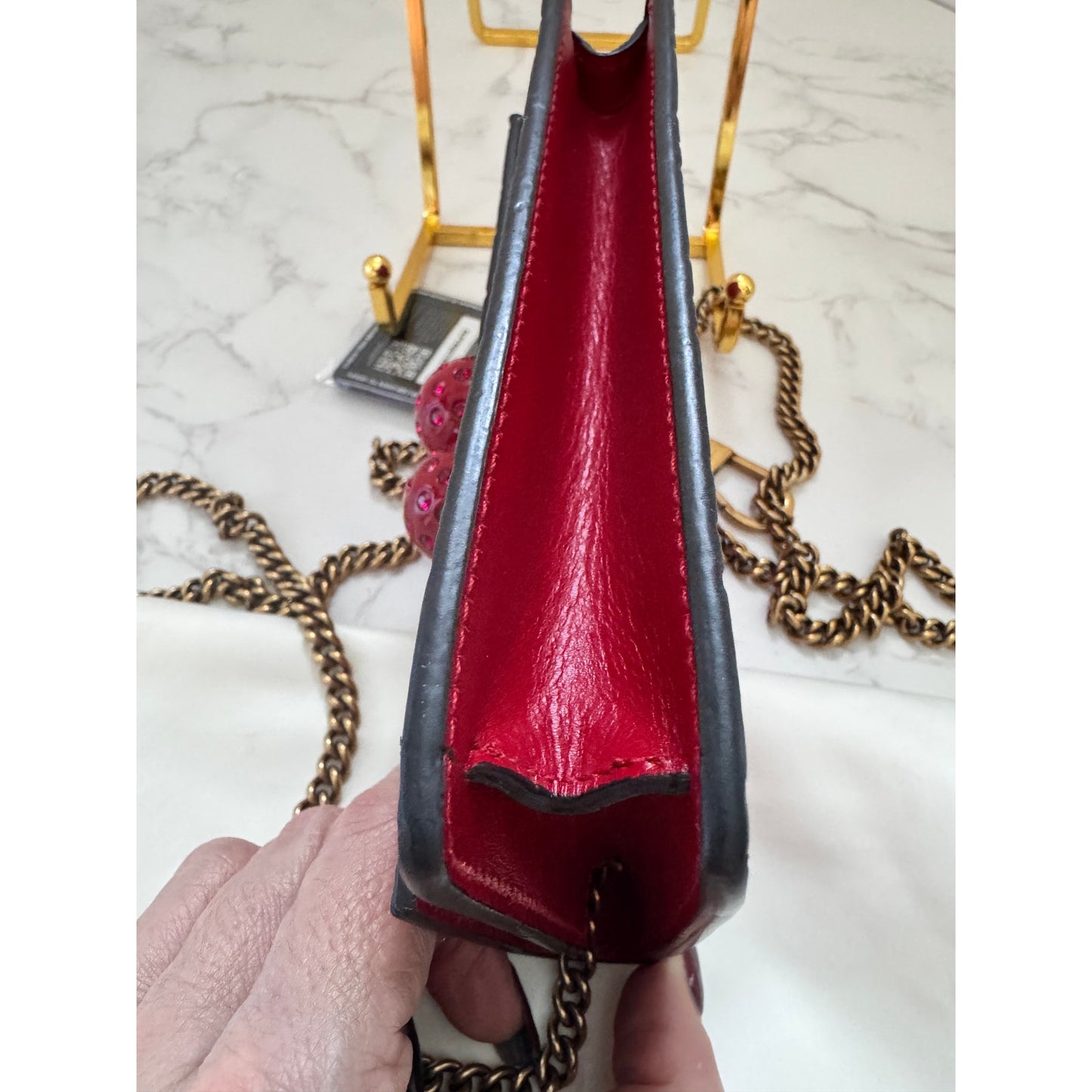 Gucci Guccissima Leather Mini Cherry Chain Shoulder Bag in Red