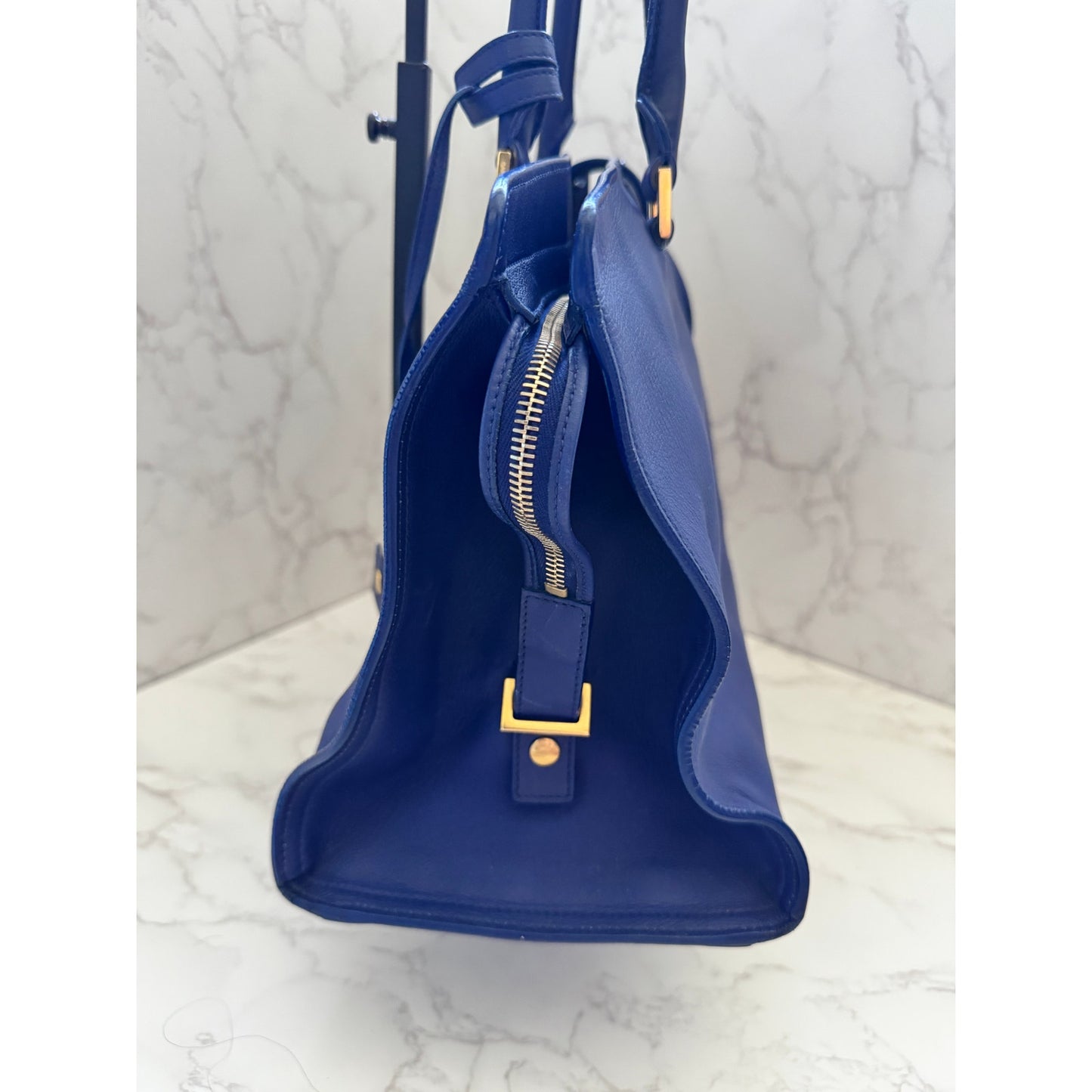 YSL Saint Laurent Classic Y Cabas Chyc Satchel  Blue Leather