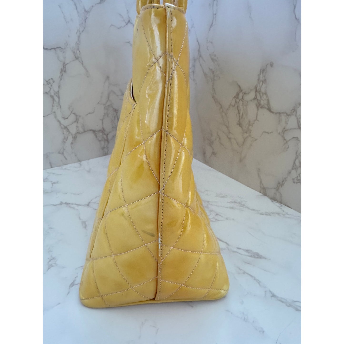 Chanel Yellow Patent Leather Medallion Tote Vintage