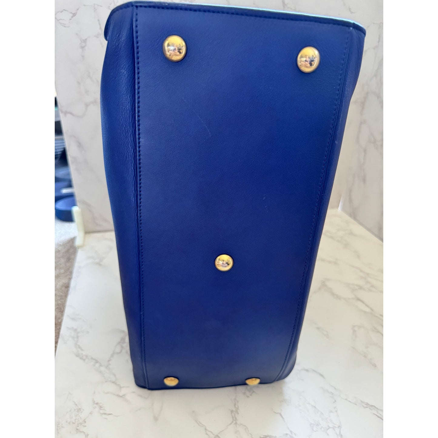 YSL Saint Laurent Classic Y Cabas Chyc Satchel  Blue Leather