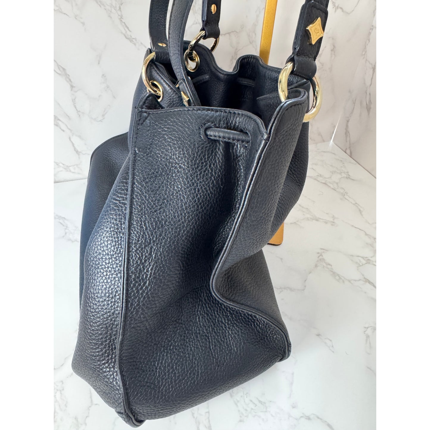MCM Bucket Bag in Black Pebbled Leather
