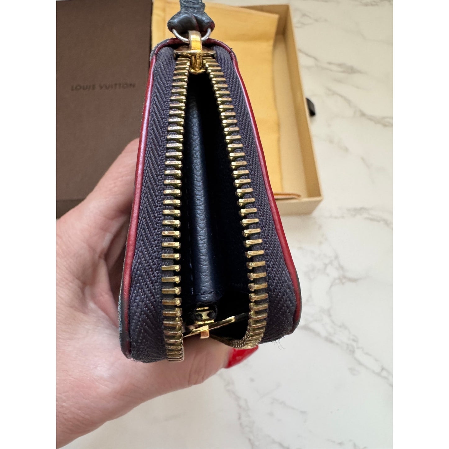 Louis Vuitton Zippy Wallet Empreinte Marine Rouge Navy Red Box, Dust Bag, Bag