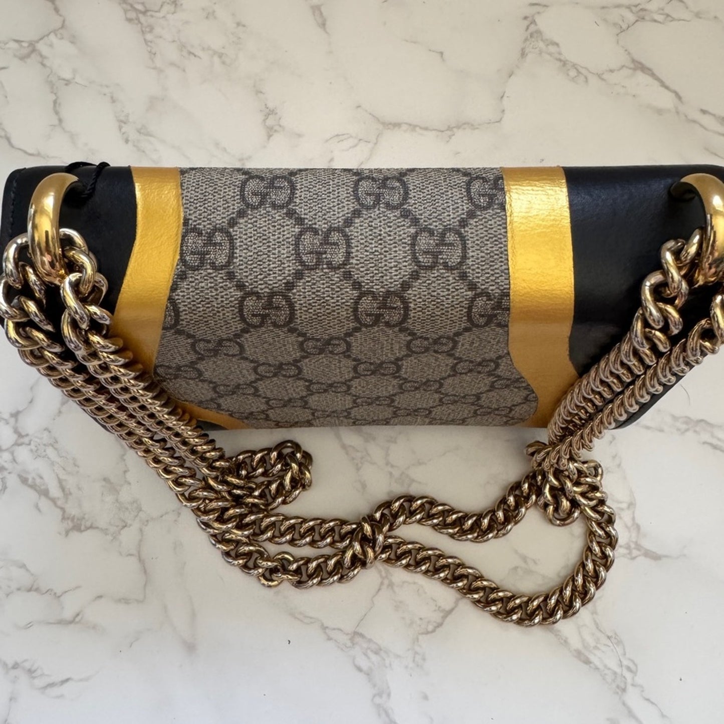 Gucci Padlock Calfskin GG Supreme Monogram Small Shoulder Bag Black Gold