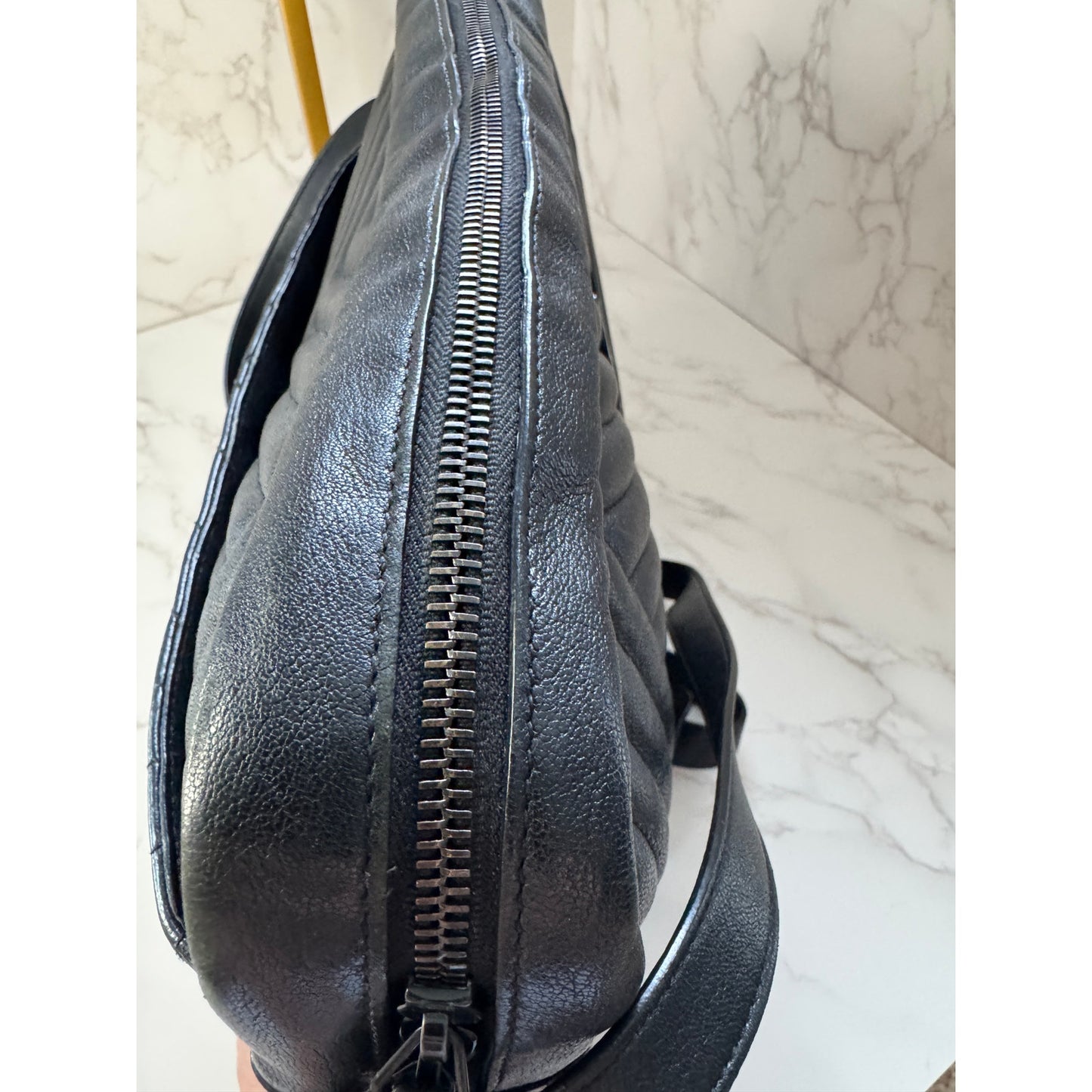 Yves Saint Laurent Large Lou Camera Bag in Black Chevron Calfskin