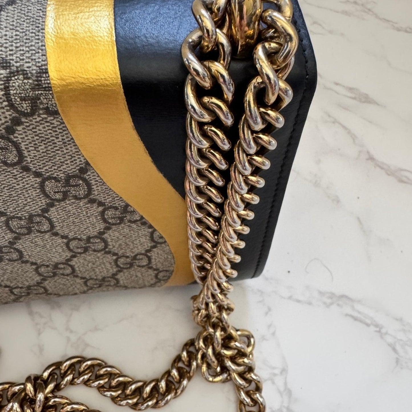 Gucci Padlock Calfskin GG Supreme Monogram Small Shoulder Bag Black Gold