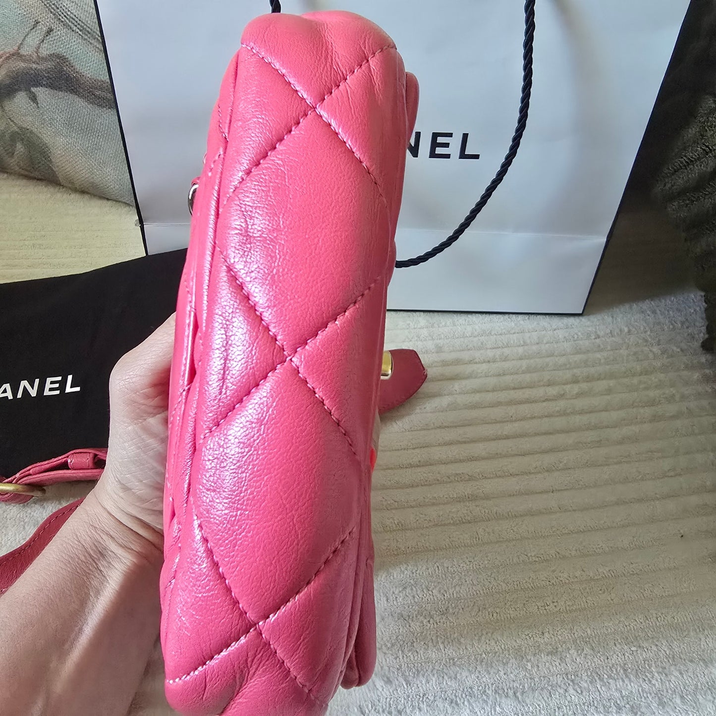 Chanel 19 Pink Quilted Lambskin Leather Waist Bag