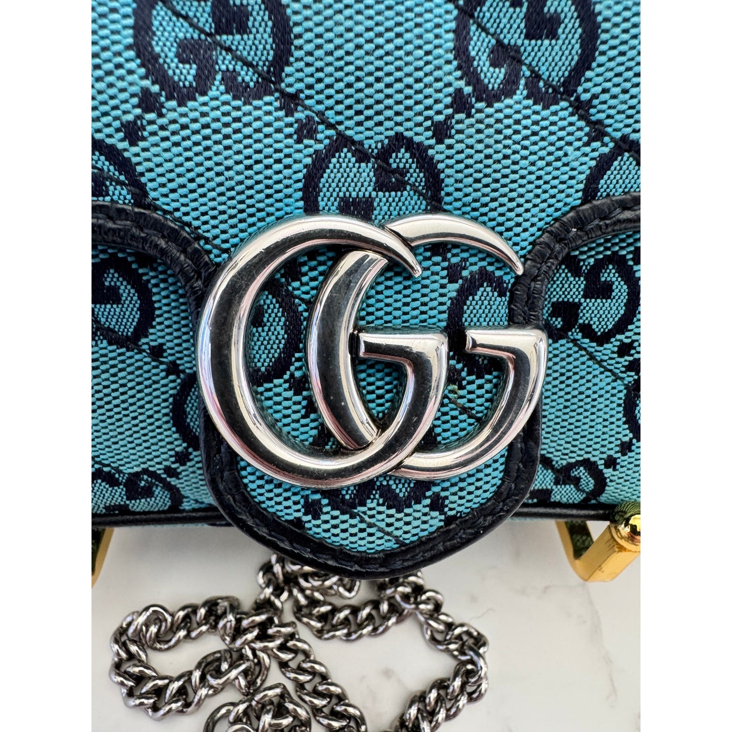 Gucci GG Marmont Super Mini Blue Chain Bag