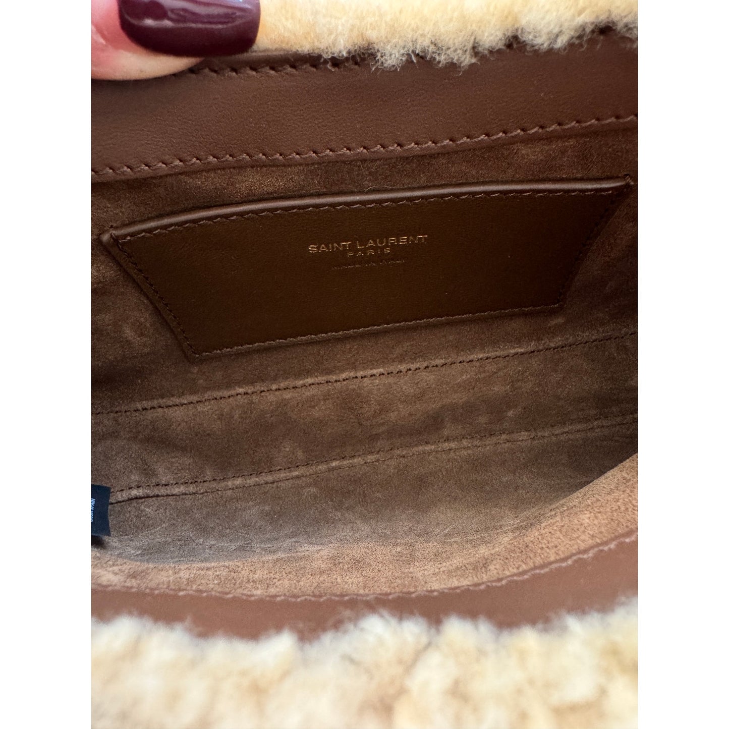 YSL Mini Le 5 A 7 Hobo Bag in Shearling & Dark Sigaro Leather