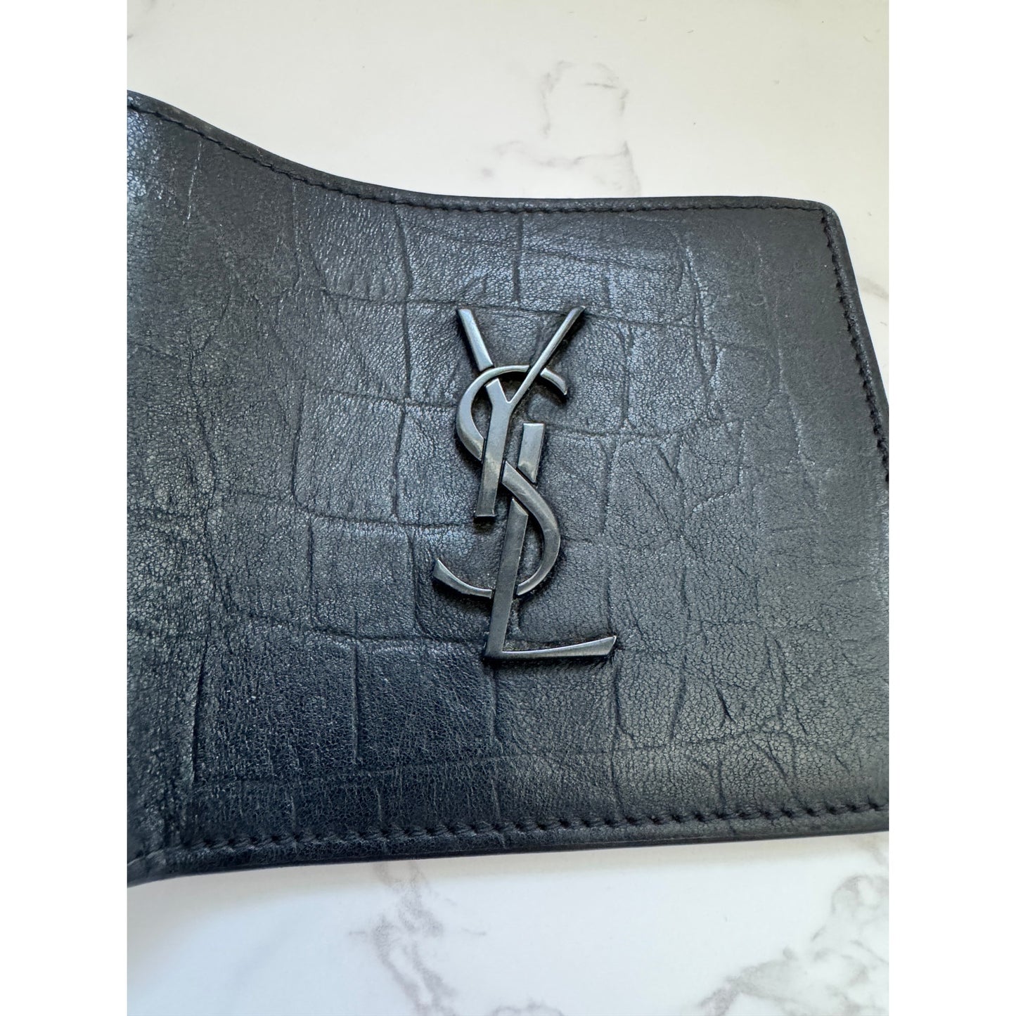 Yves Saint Laurent Mens Croc Embossed Leather Wallet