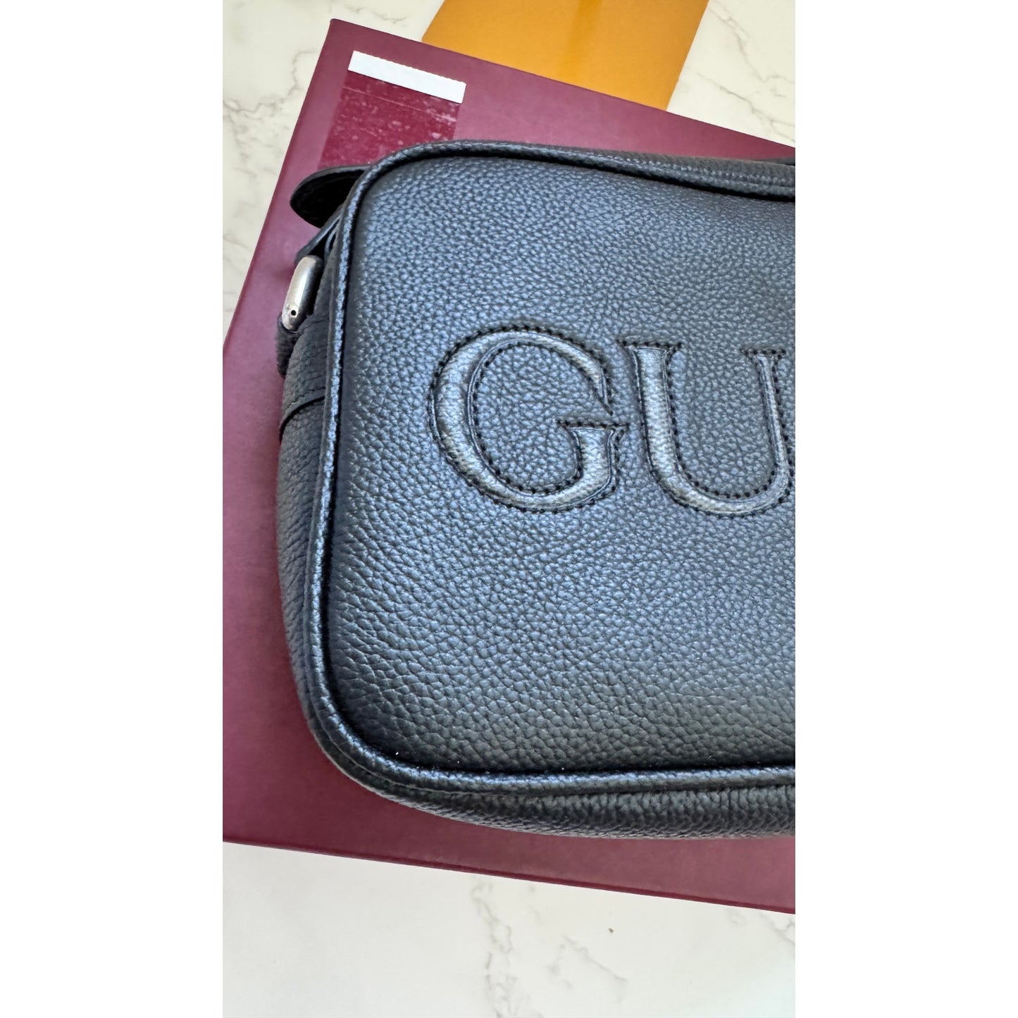 Gucci Black Leather Logo Shoulder Bag in Box!