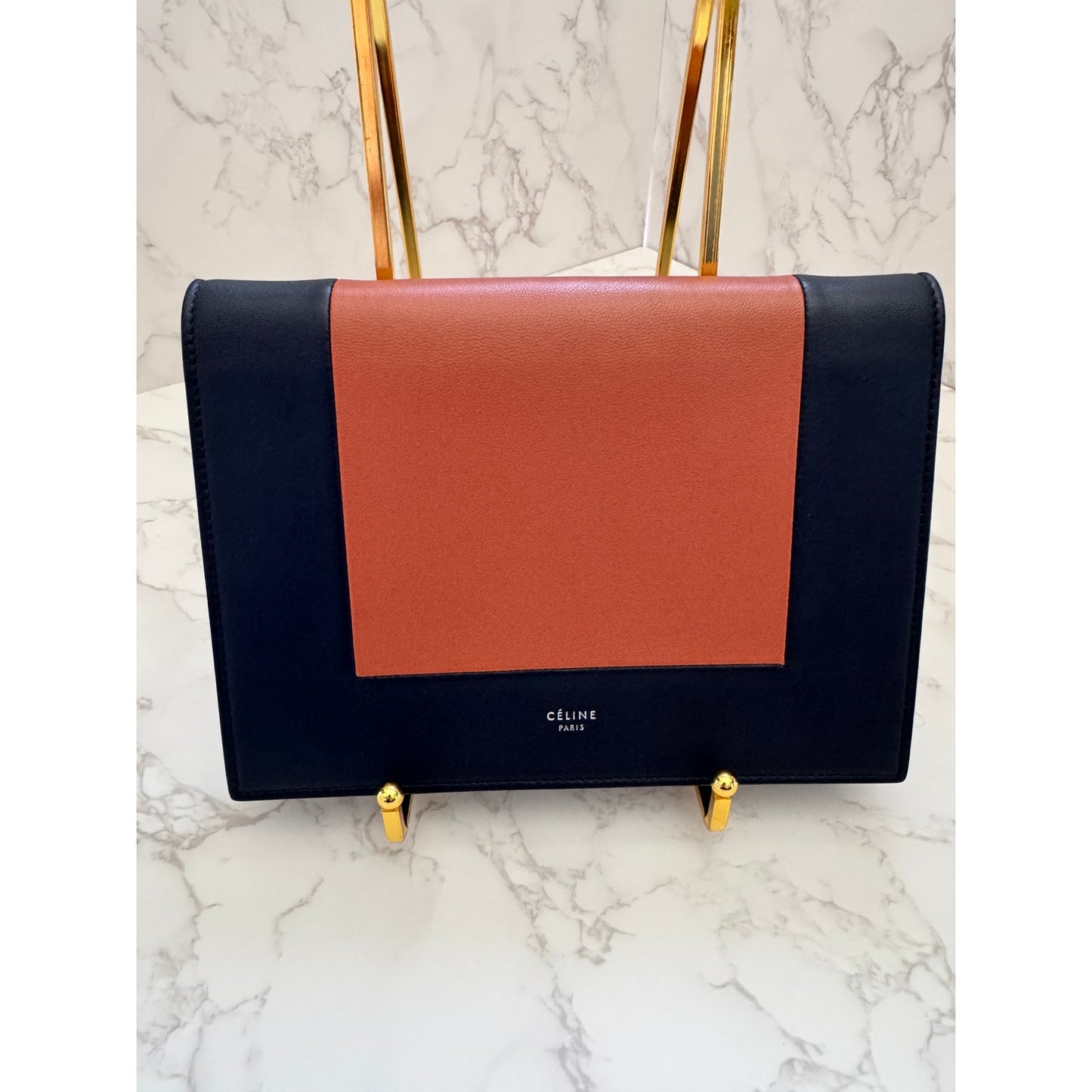 Celine Frame Evening Clutch on Chain Black or Navy Blue/Brown