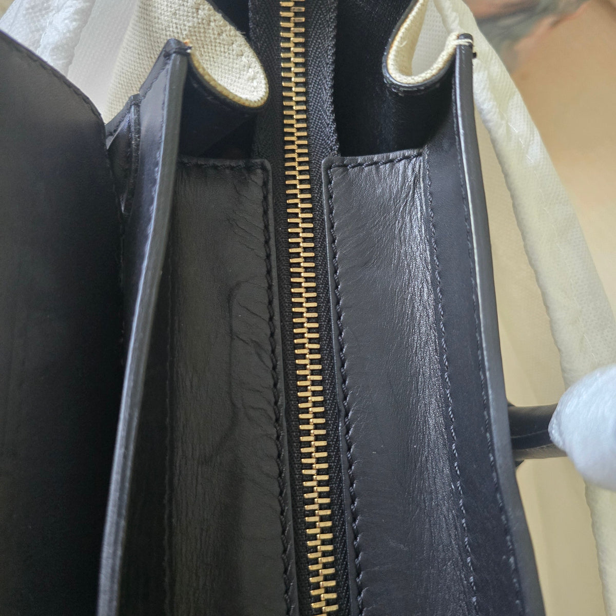 CELINE Mini Luggage Tote Canvas Black Leather Handbag