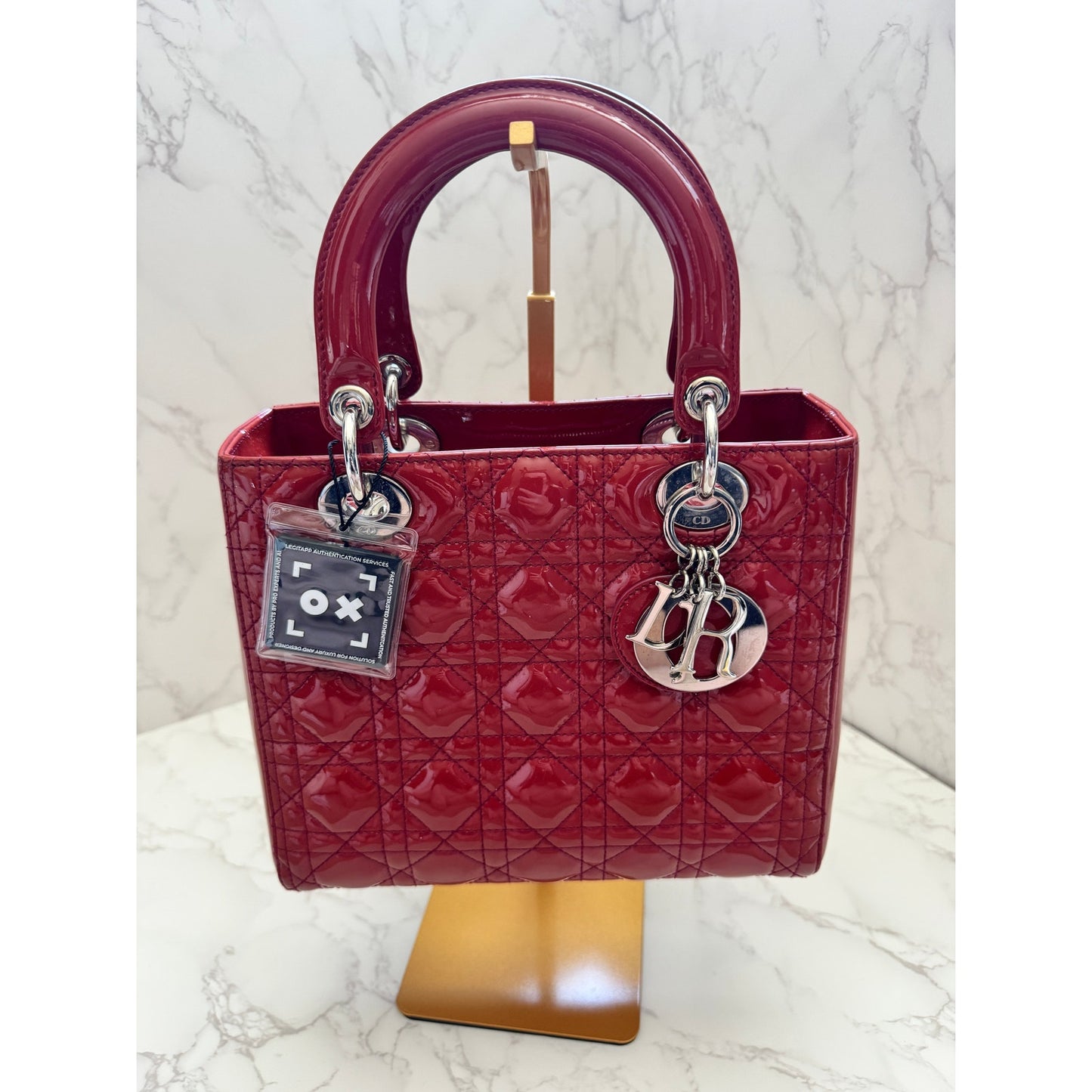 Christian Dior Red Lady Dior Cannage Patent Leather