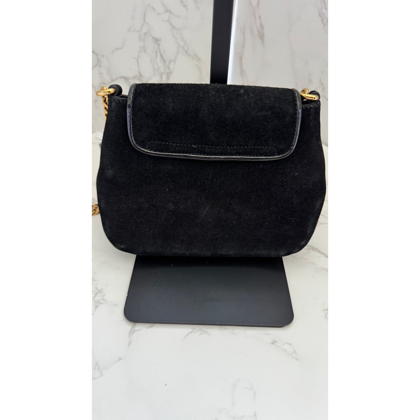 Gucci 1973 Small Chain Shoulder Bag in Black Suede