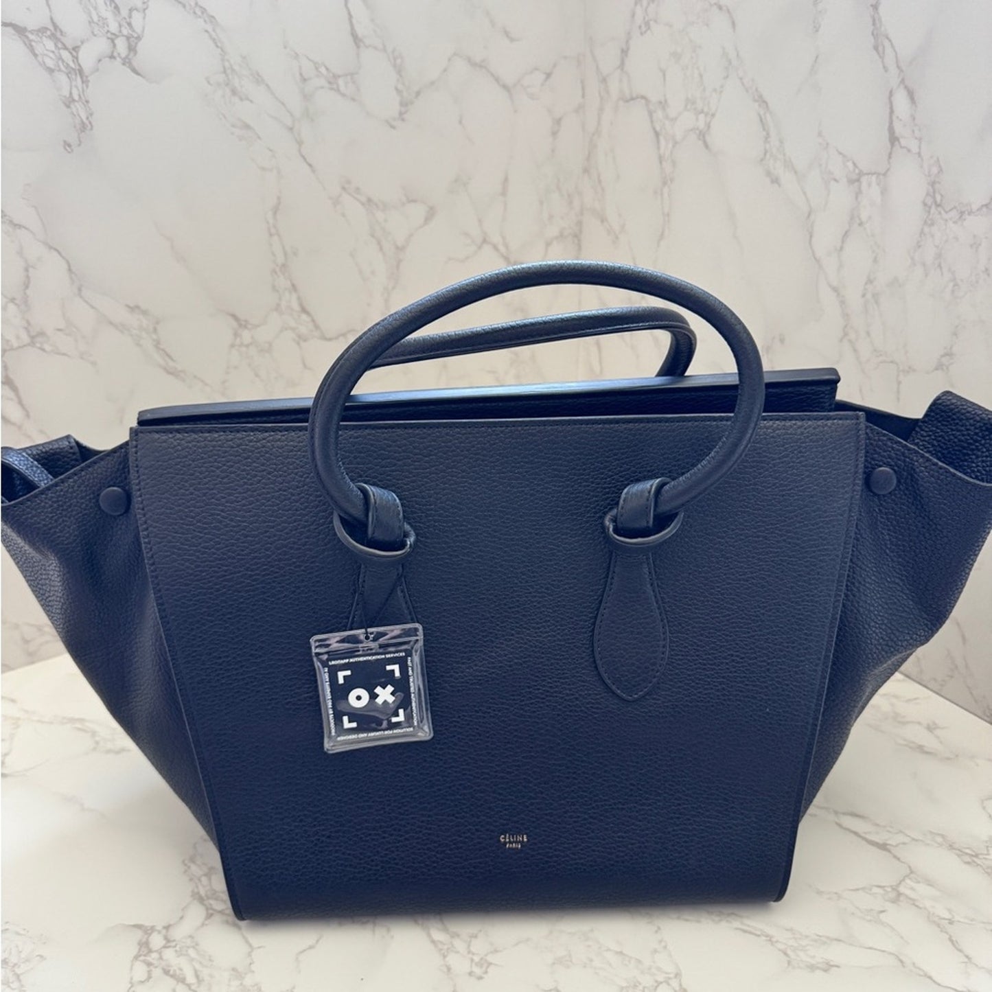 Authentic Celine Black Leather Tie Knot Tote