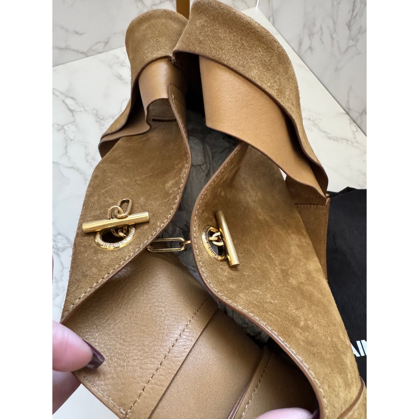 YSL Signature Tanger Bisquit Brown Suede