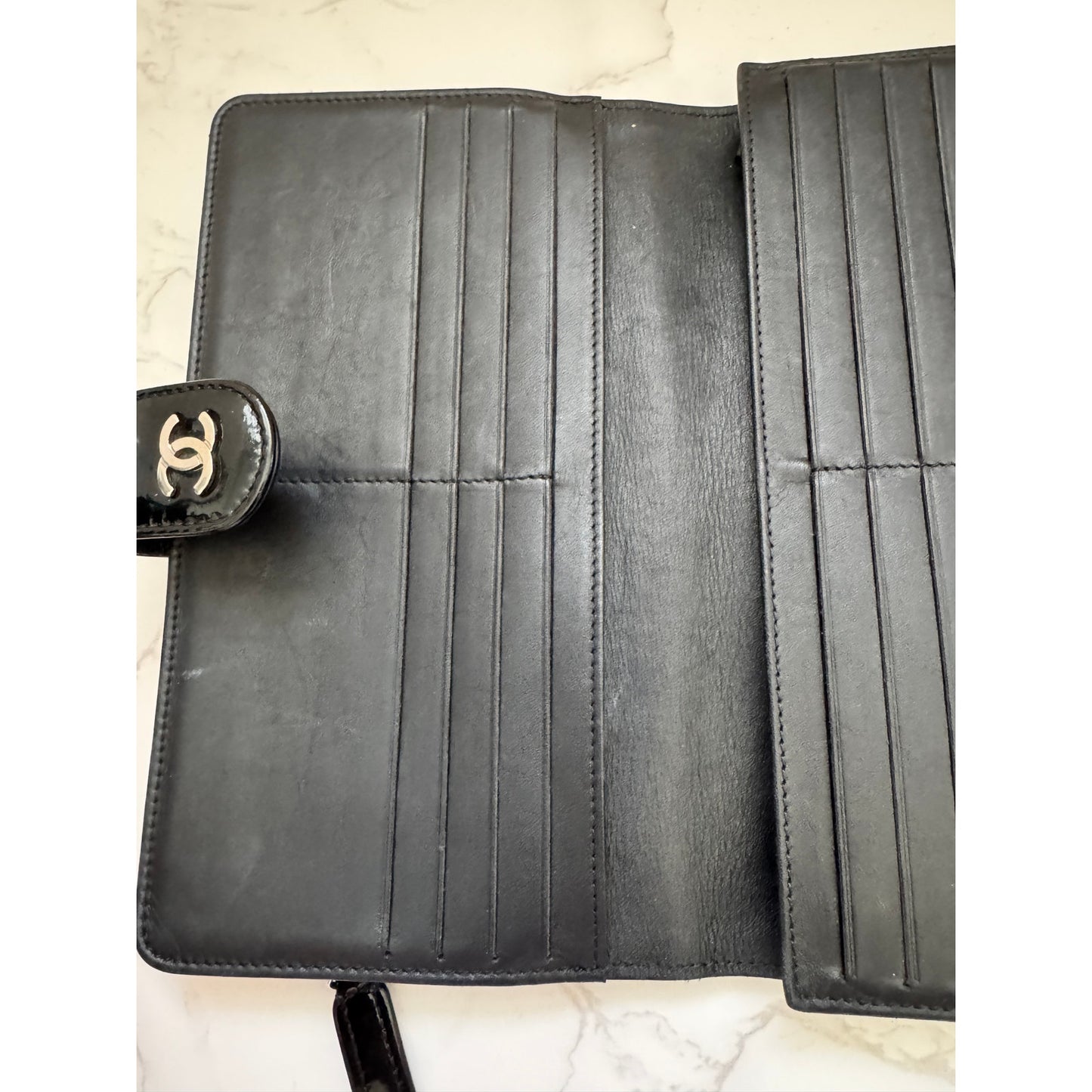 Chanel Black Quilted Patent Leather Wallet