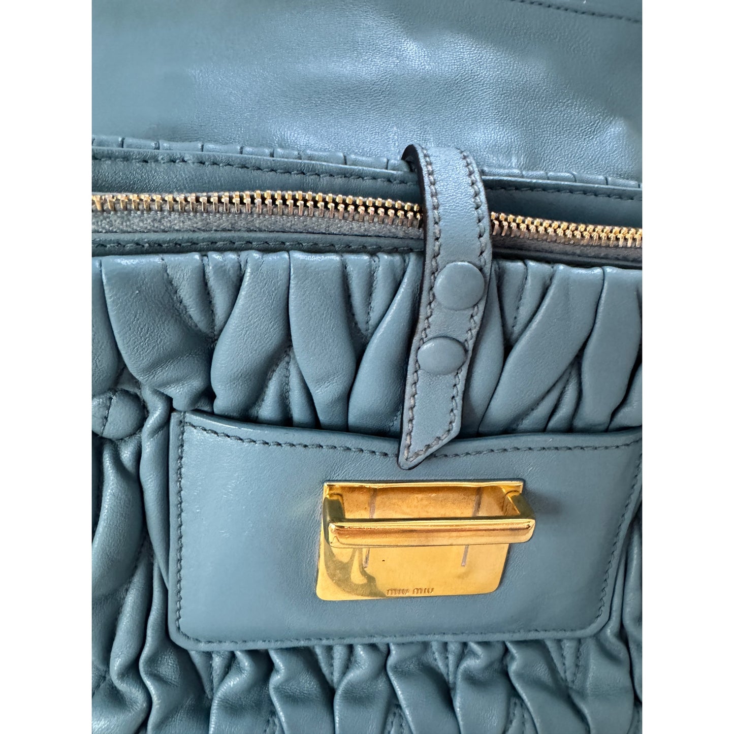 Miu Miu Matelasse Light Blue Flap Top Handle Bag