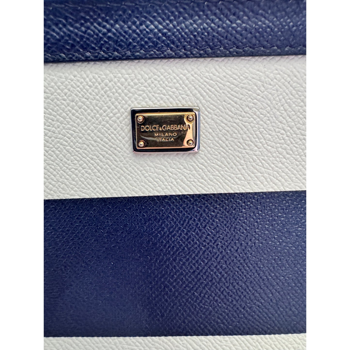 Dolce & Gabbana Siciy Striped Dauphine Leather Bag -  Navy/White