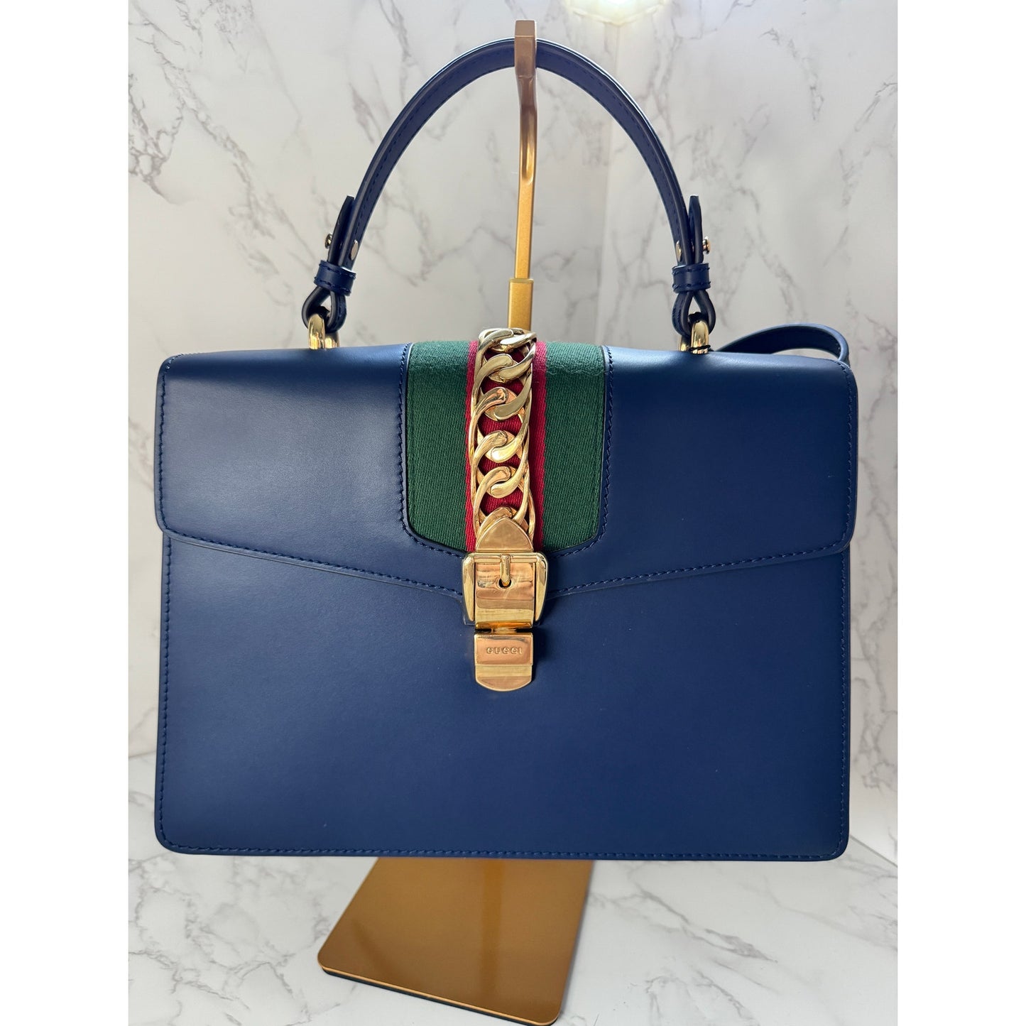 Gucci Sylvie Top Handle in Navy