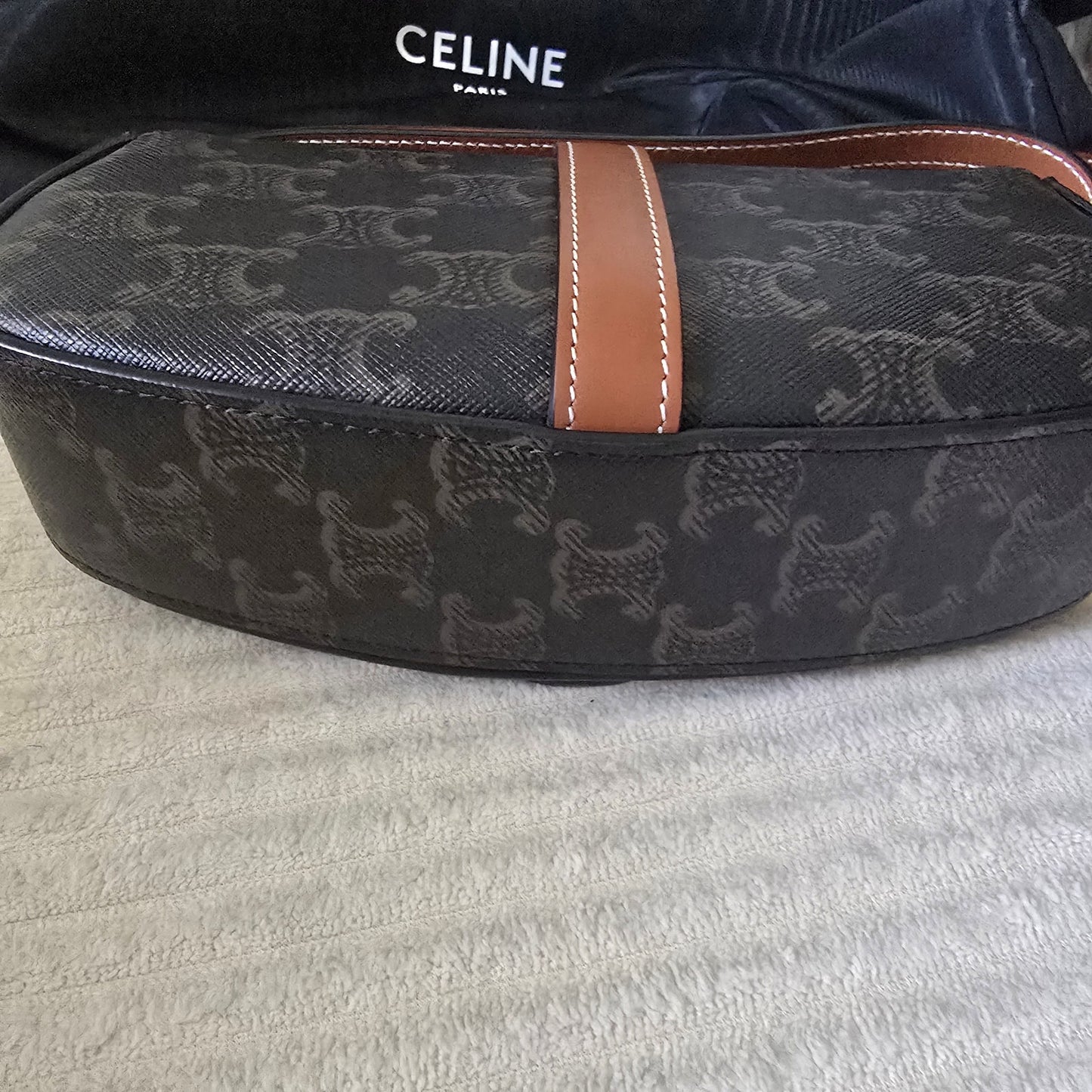 CELINE Triomphe Canvas & Calfskin Mini Tabou Clutch On Strap Bag