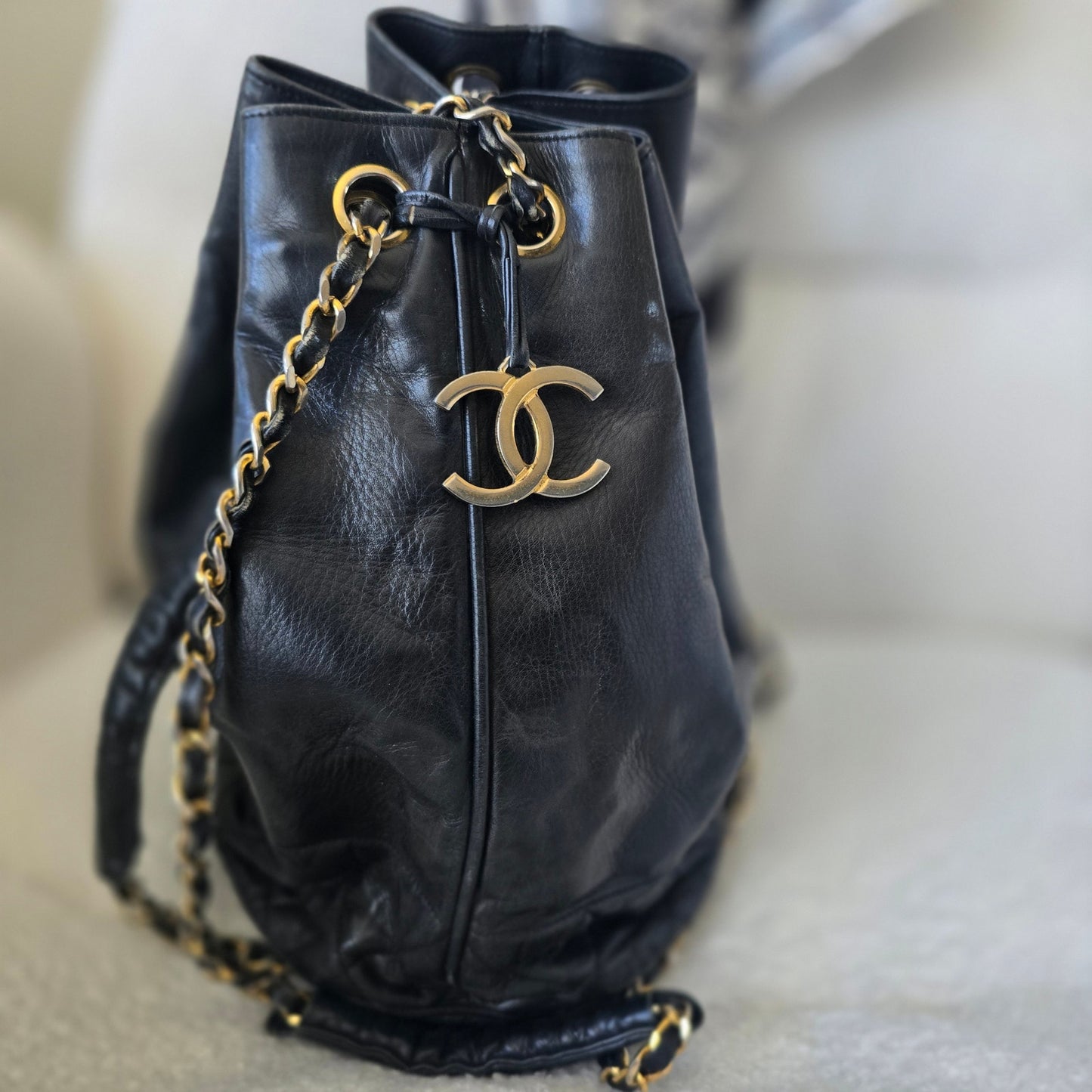 Rare Series 0 Collector's Chanel Vintage Bucket Bag with 24K Gold Hardware