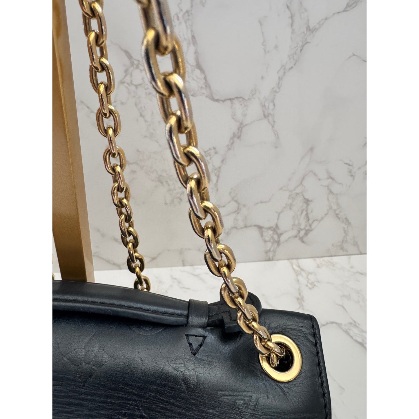 LV Monogram Cuir Plume Ecume Very Chain Bag in black
