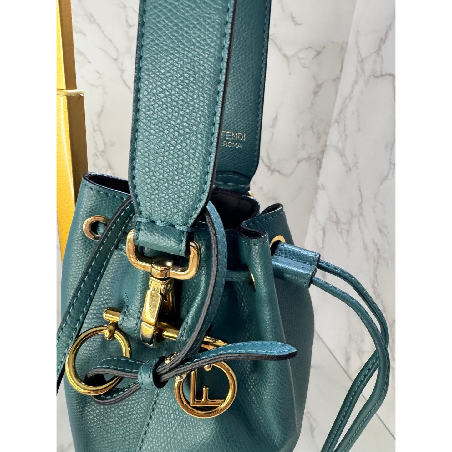 Fendi Mon Tresor Teal Leather Mini Bucket Bag