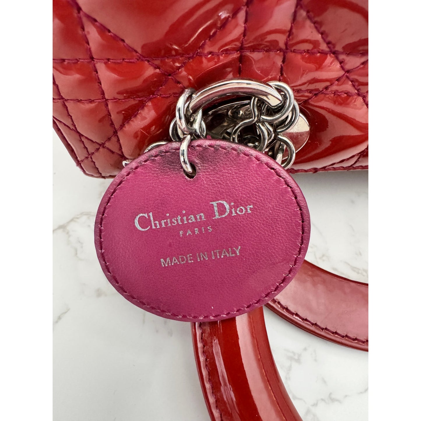 Christian Dior Red Lady Dior Cannage Patent Leather