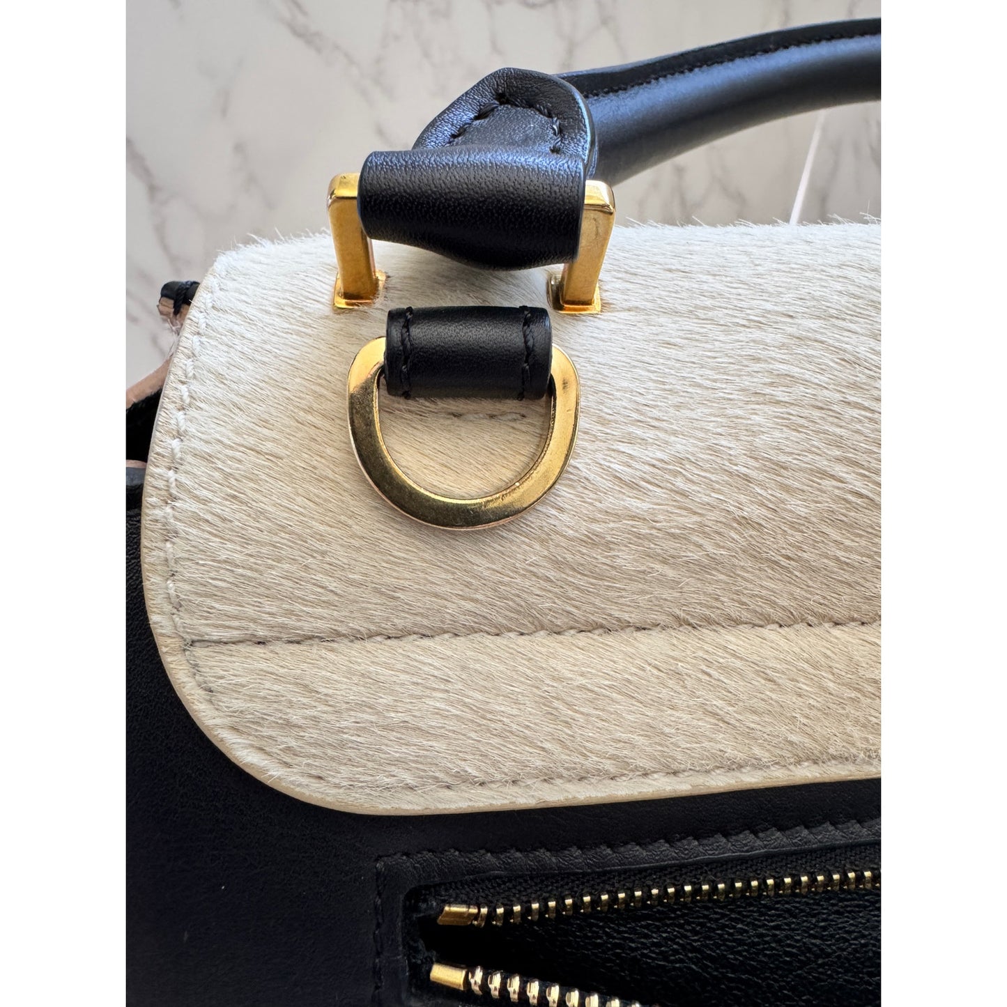 Celine Trapeze Top Handle Leather and Ponyhair Bag
