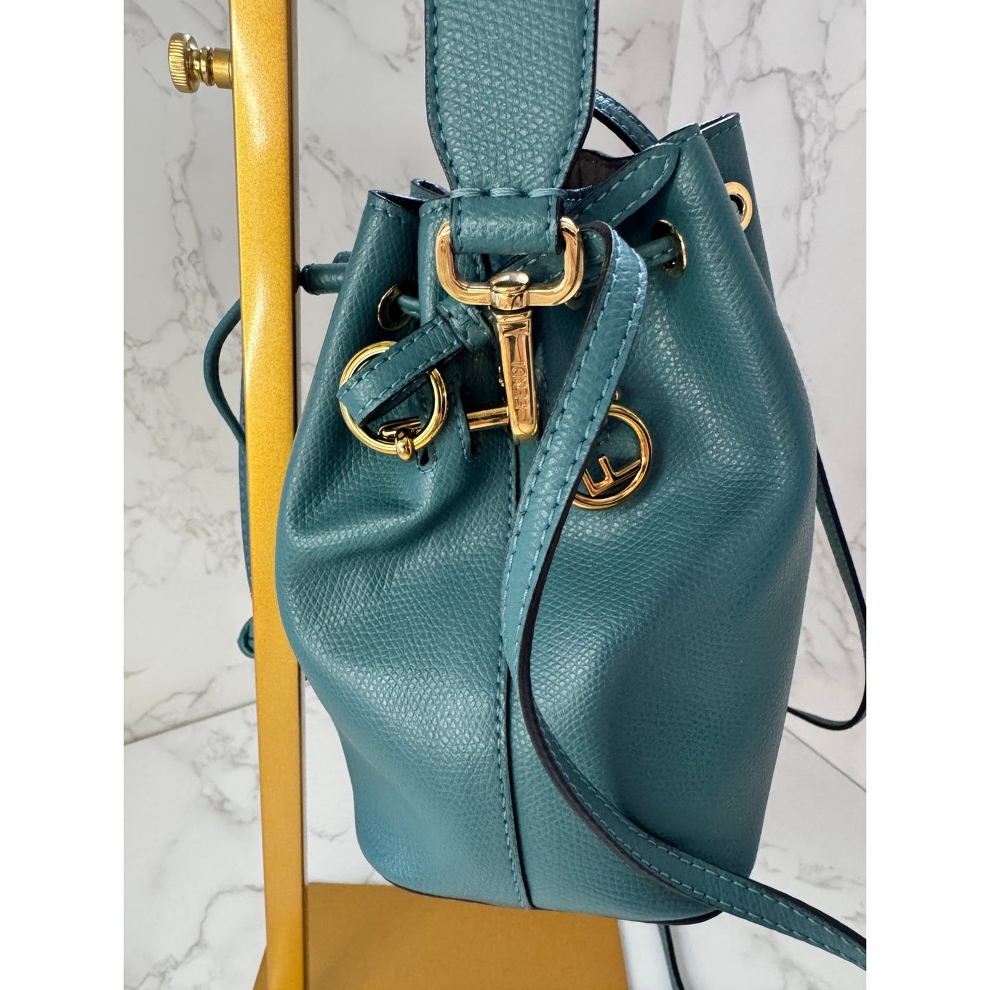 Fendi Mon Tresor Teal Leather Mini Bucket Bag