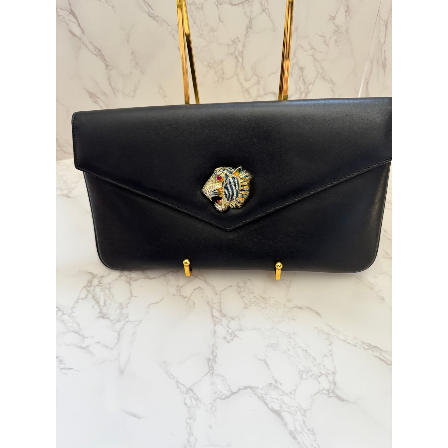 Gucci Rajah Broadway Clutch in Black Leather
