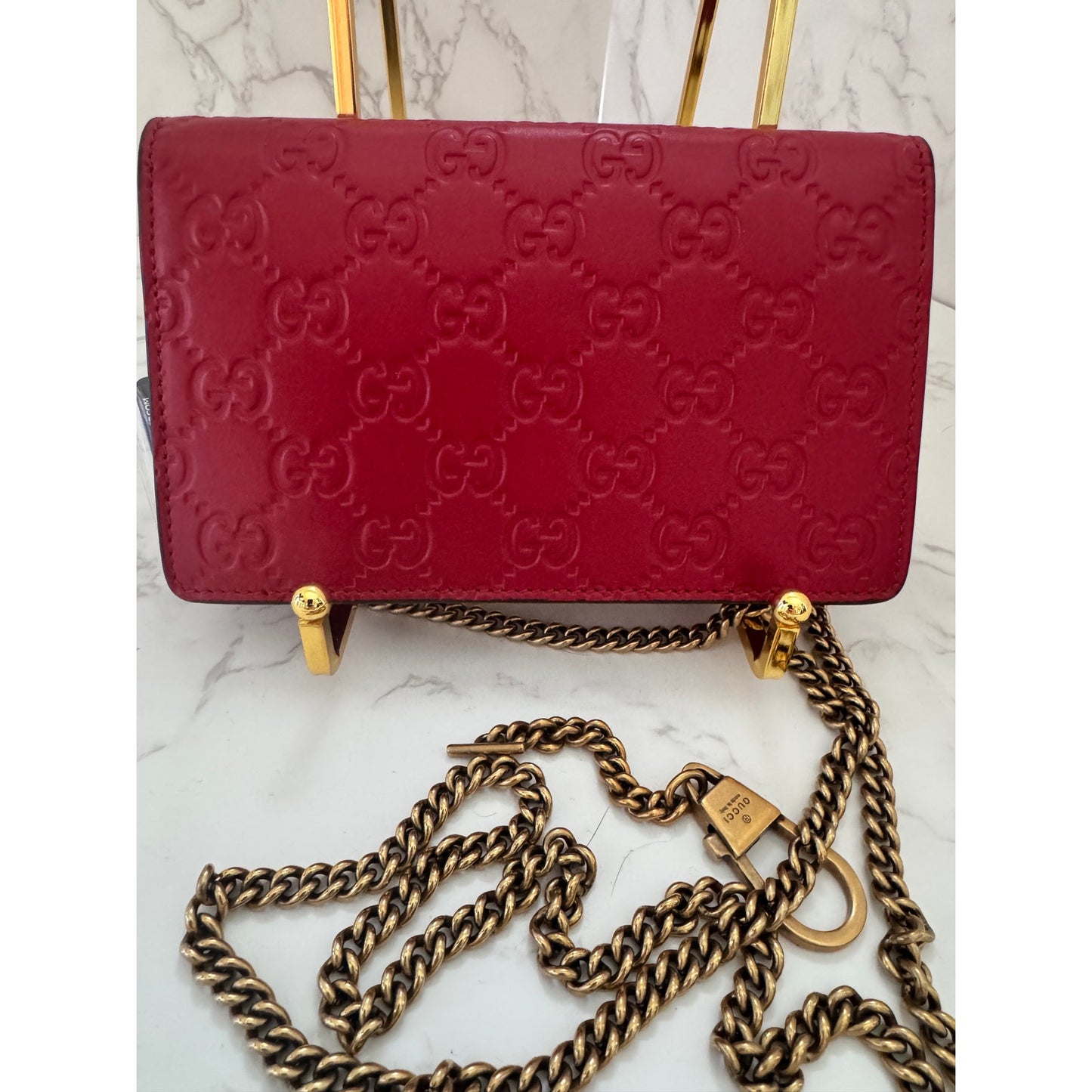 Gucci Guccissima Leather Mini Cherry Chain Shoulder Bag in Red