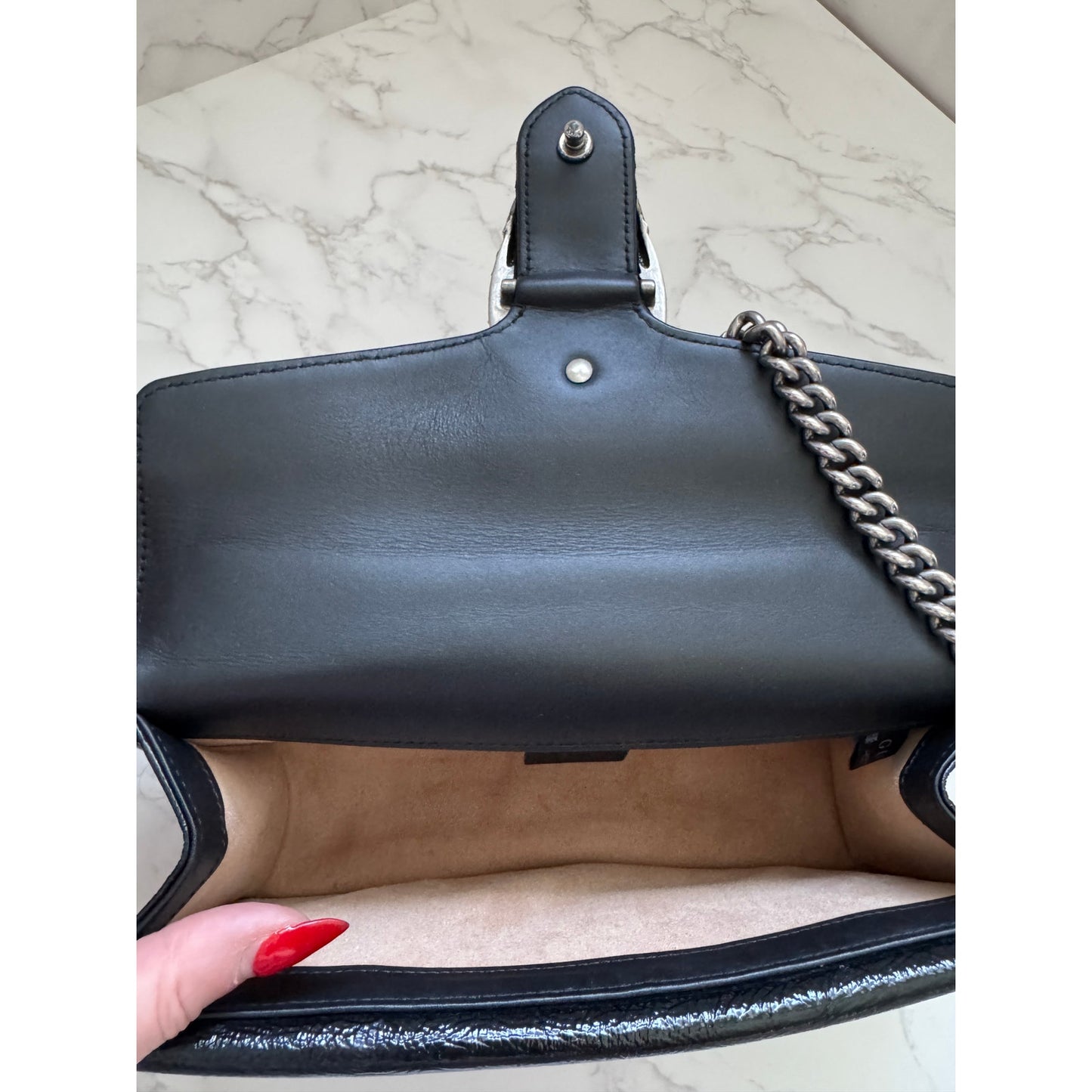 GUCCI Dionysus Mini GG Velvet Crystal Tiger Head Chain Shoulder Bag