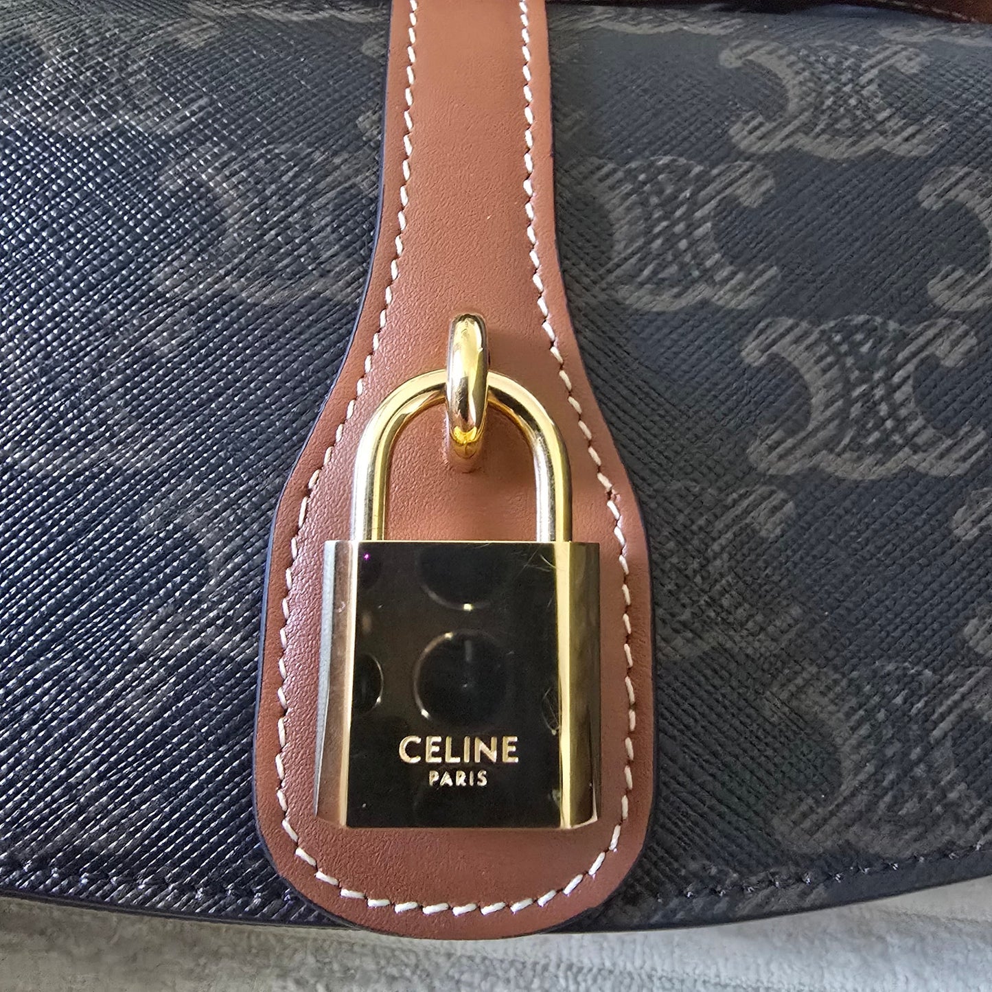 CELINE Triomphe Canvas & Calfskin Mini Tabou Clutch On Strap Bag
