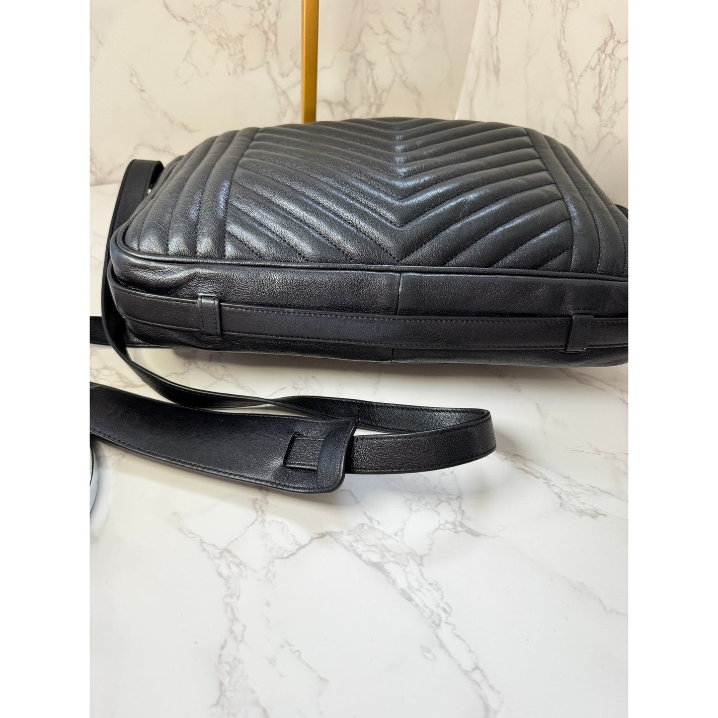 Yves Saint Laurent Large Lou Camera Bag in Black Chevron Calfskin