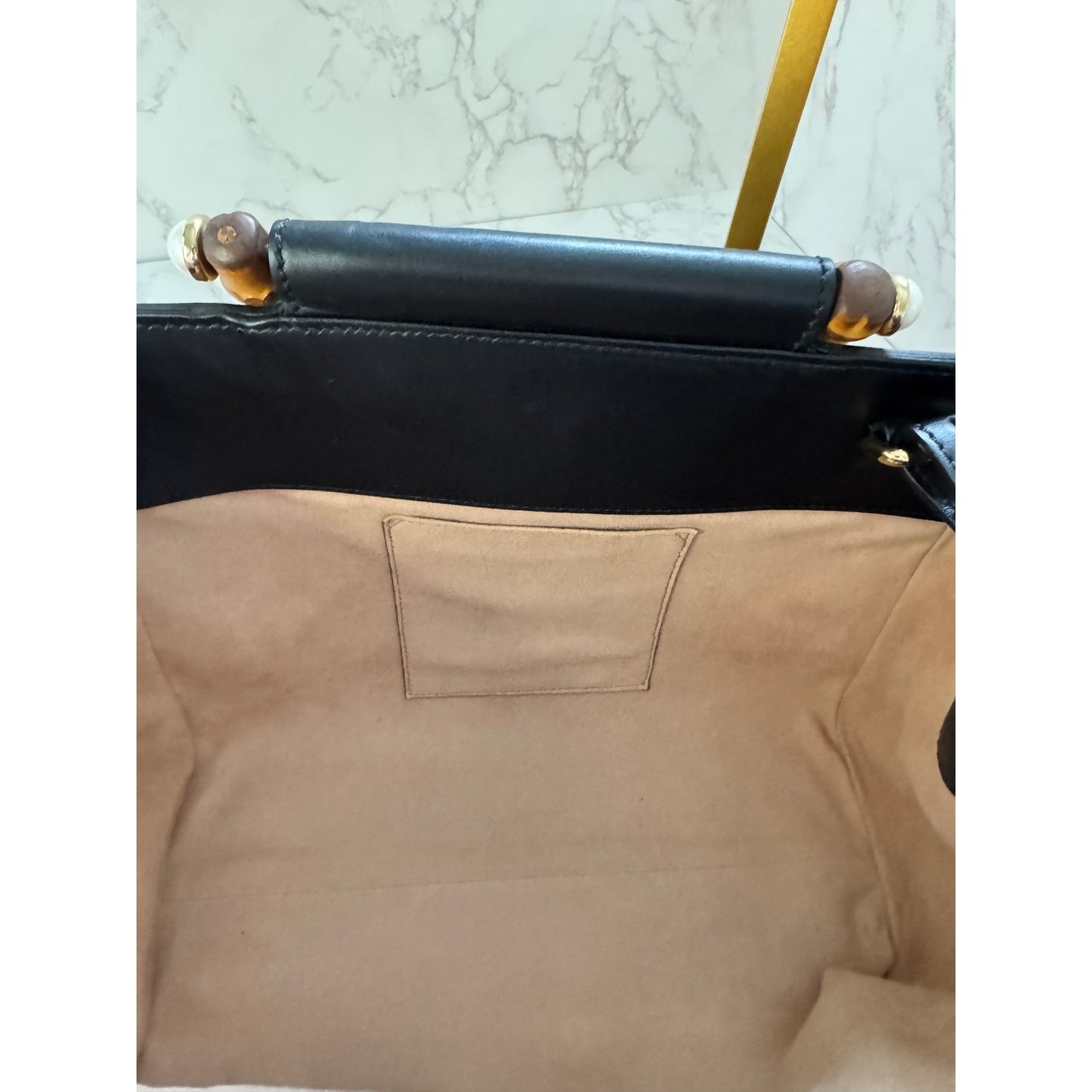 Gucci Nymphaea Leather Bamboo Handle and Pearl Detailing