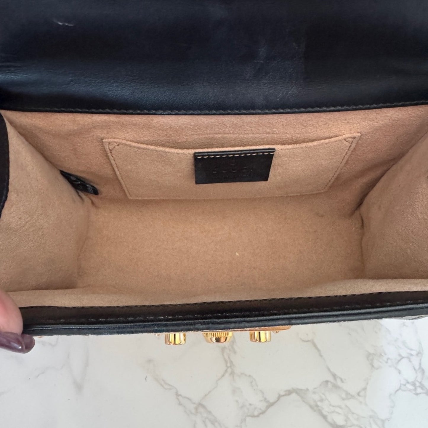 Gucci Padlock Calfskin GG Supreme Monogram Small Shoulder Bag Black Gold