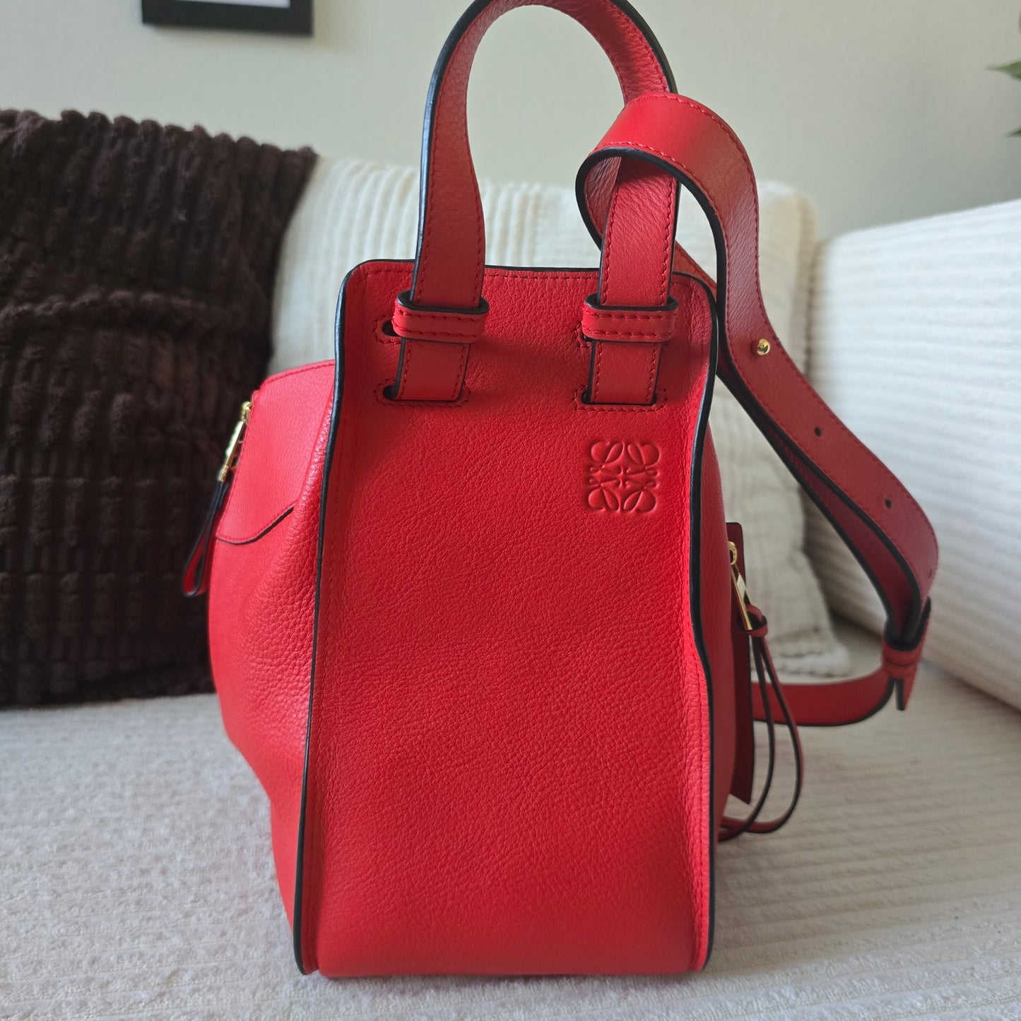 LOEWE Small Hammock Bag Scarlet Red Grained Leather Crossbody Tote