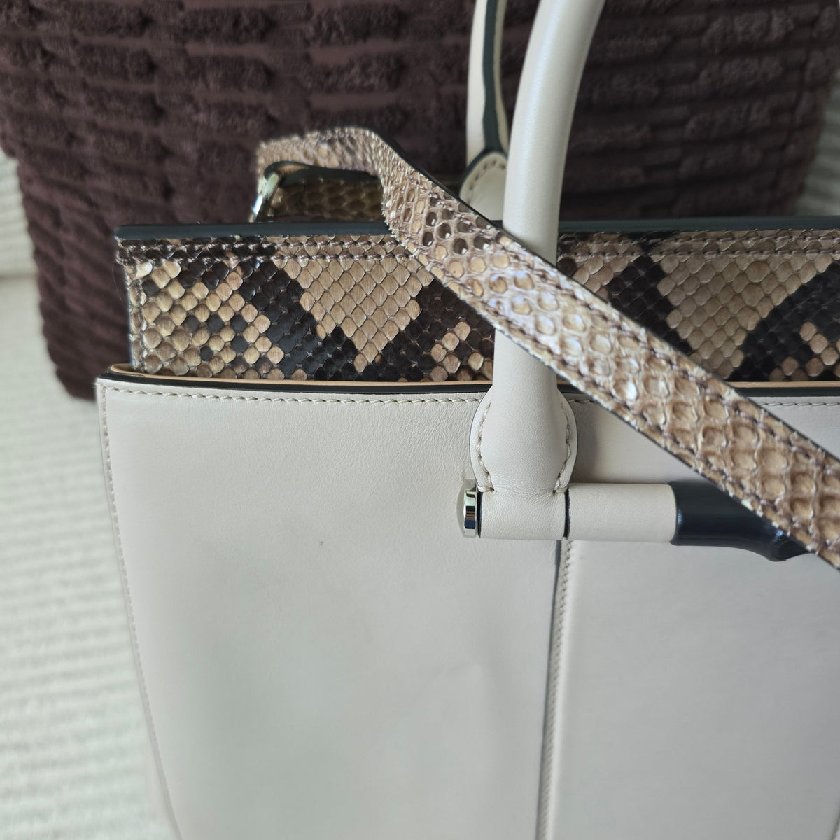 Gucci Beige Leather & Python Lady Bamboo Set + COA/Dust Bag. Like new condition