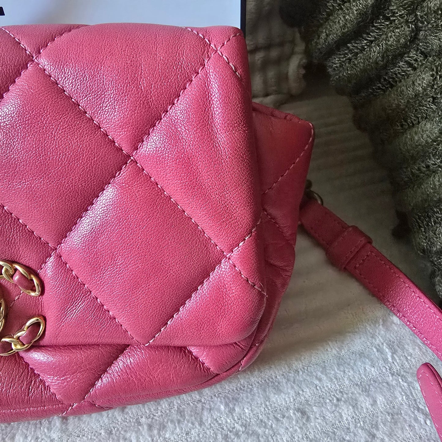 Chanel 19 Pink Quilted Lambskin Leather Waist Bag